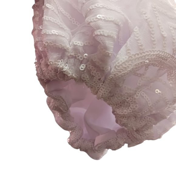 Beaded White Dress Zipper Sequins Puff Sleeve SEE MEASUREMENTS - Picture 6 of 15